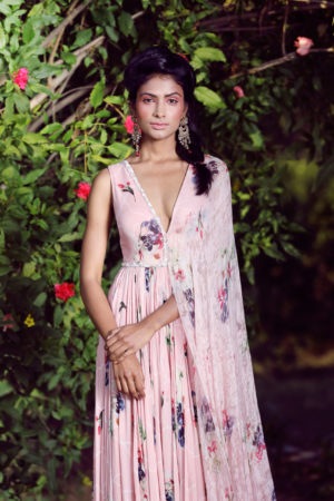 Mahima Mahajan- One side organza printed drape anarkali - Image 3