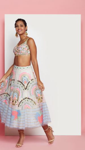 Papa Don’t Preach- Ivory tulle short lehenga - Image 3