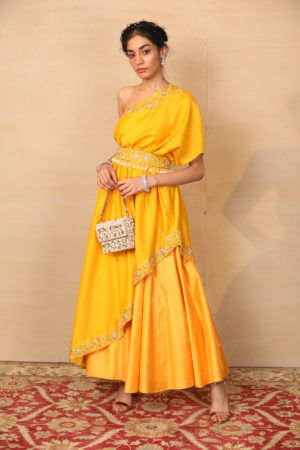 Rashika Sharma- Mustard one shoulder Gown - Image 4