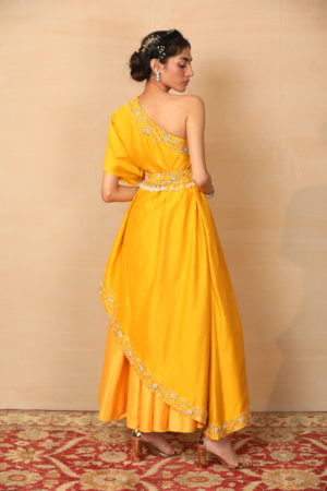 Rashika Sharma- Mustard one shoulder Gown - Image 3