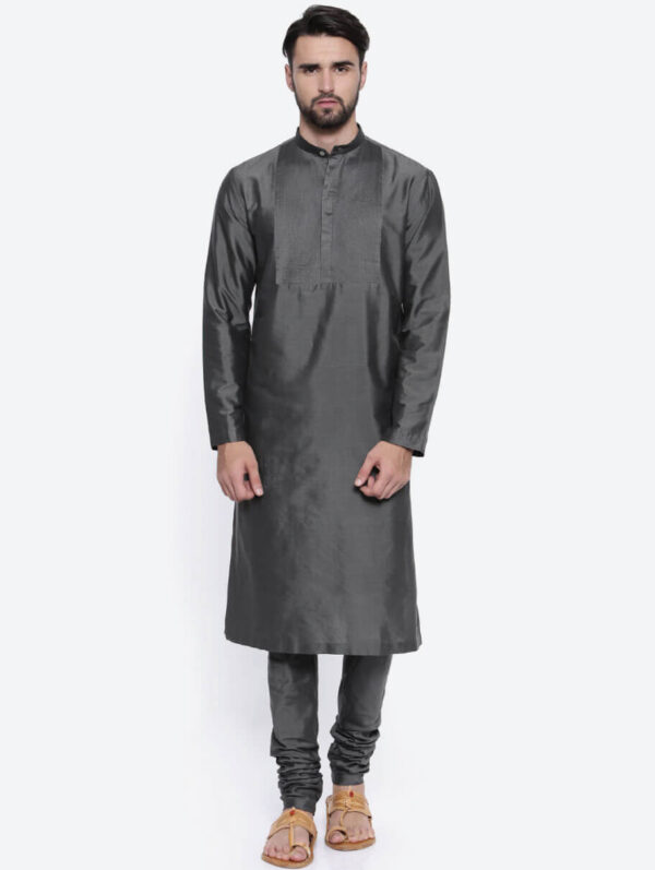 Mayank Modi- Charcoal Grey  Cotton Silk Kurta Set