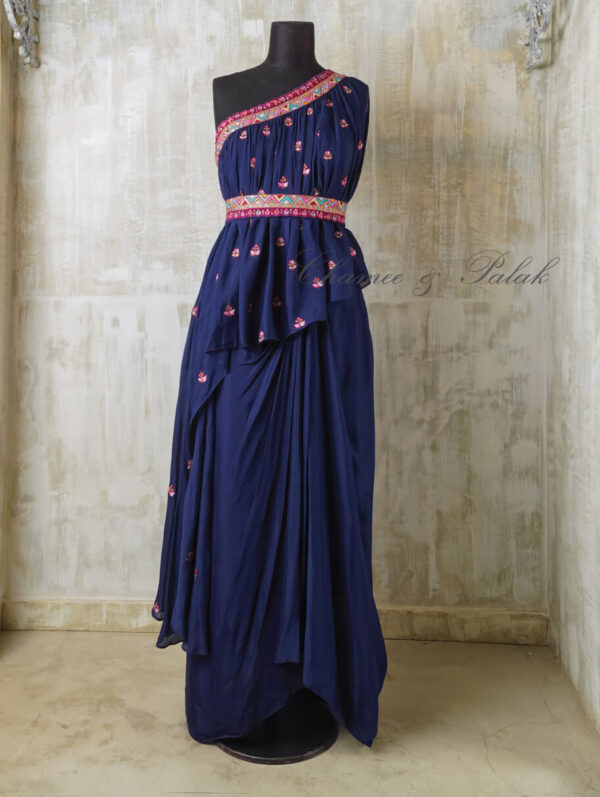 Chamee and Palak- One shoulder Drape Skirt Set