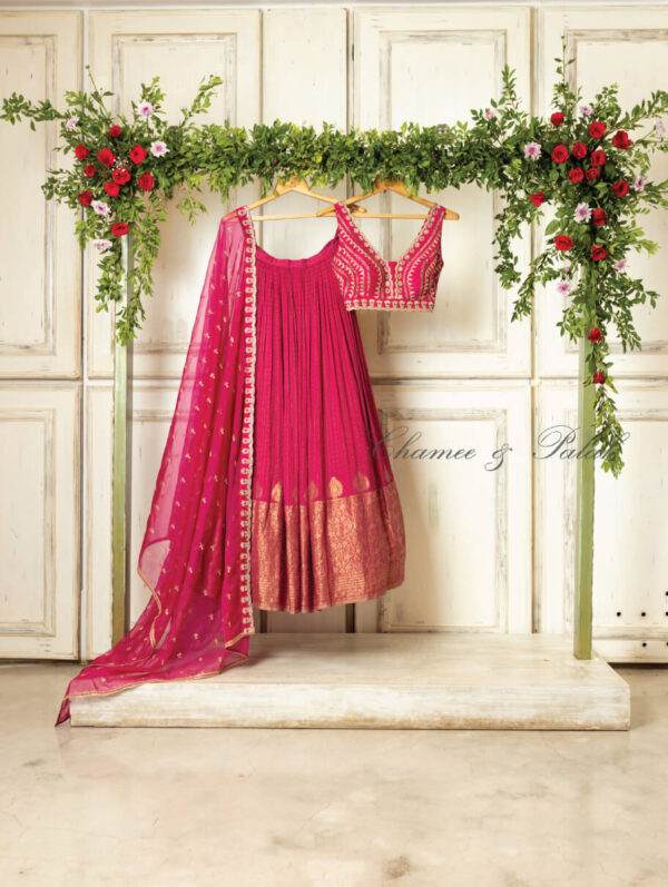 Chamee and Palak- Mazenta Silk skirt set