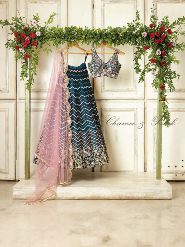Chamee and Palak- Blue organza Lehenga Set