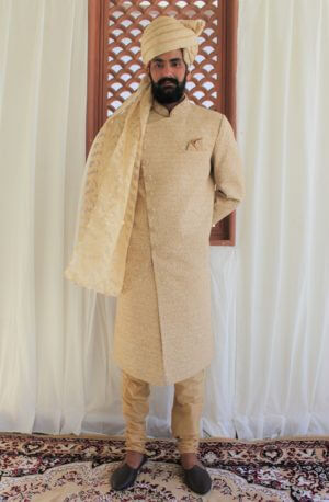 rng safawala- Champagne Gold Embroidered Sherwani - Image 2