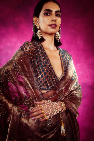 Vvani Vats- Mughal Boota Applique saree set - Image 3