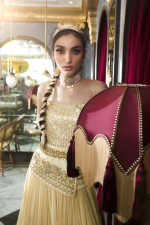 SANYA GULATI - IVORY EMBROIDERED PEPLUM TOP AND SKIRT - Image 2