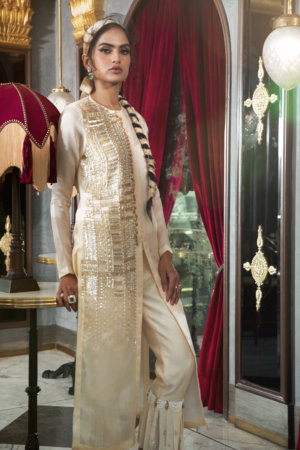 SANYA GULATI - IVORY LONG STRAIGHT SHIRT WITH PLEATED PANTS - Image 2