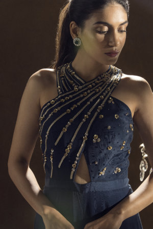 SANYA GULATI - BLUE CROSSOVER JUMPSUIT - Image 3
