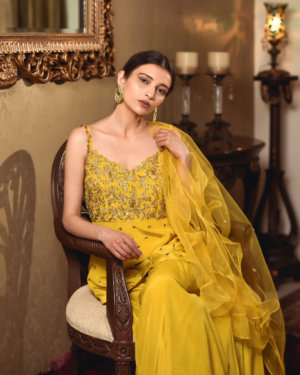 SANYA GULATI - MUSTARD SHORT SHIRT AND PALAZO SET - Image 2
