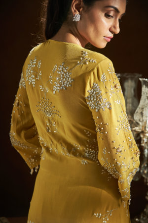 SANYA GULATI - MUSTARD KIMONO WRAP KURTA AND PANTS - Image 3