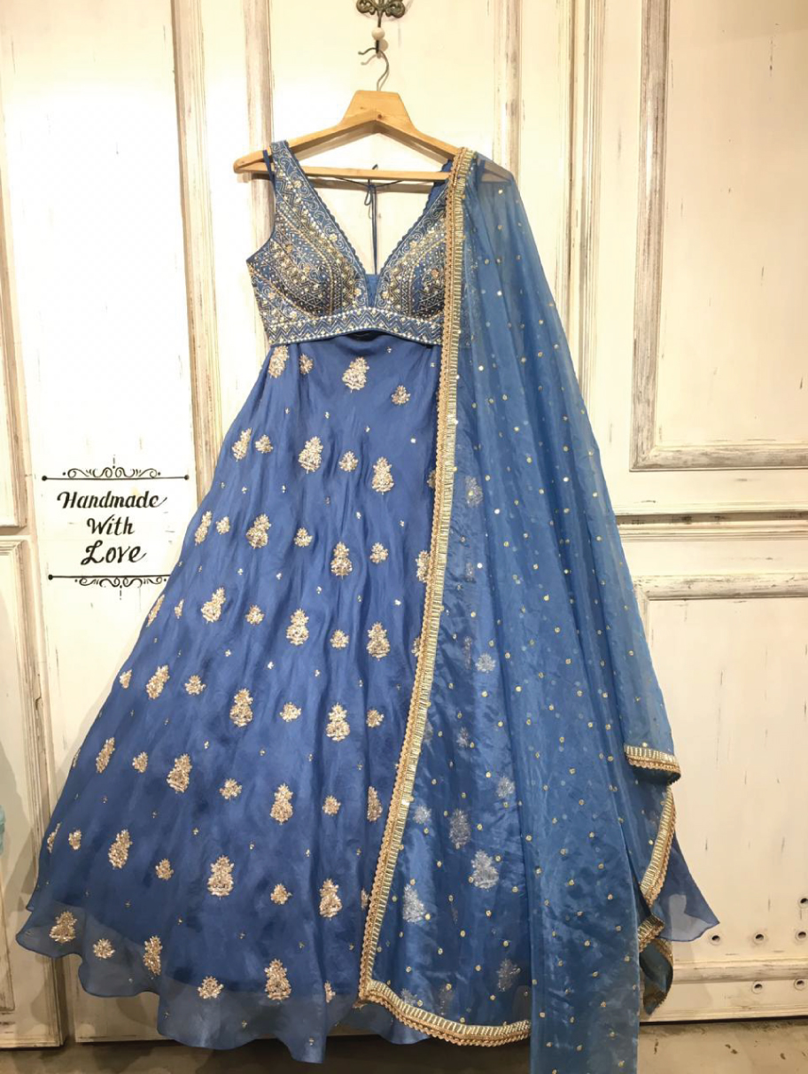 CHAMEE & PALAK – BLUE ORGANZA LEHENGA SET – Nikaza Asian Couture
