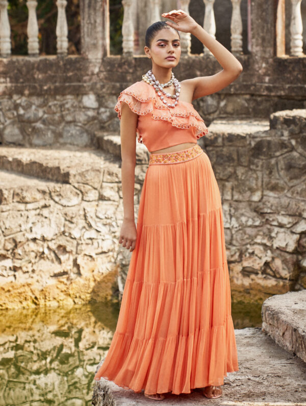 Disha Muchhala - ORANGE ONE SIDE SHOULDER SET