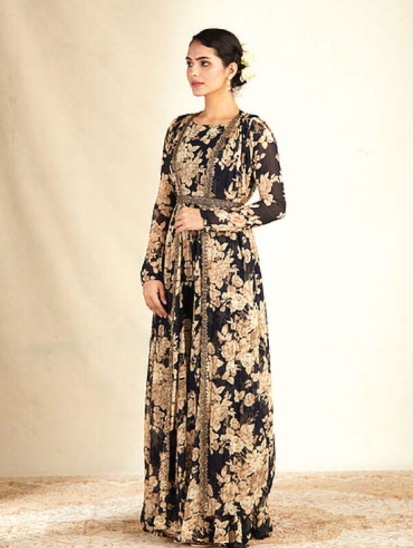 Astha Narang - Black Floral Printed Jumpsuit