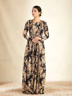 Astha Narang - Black Floral Printed Jumpsuit - Image 3