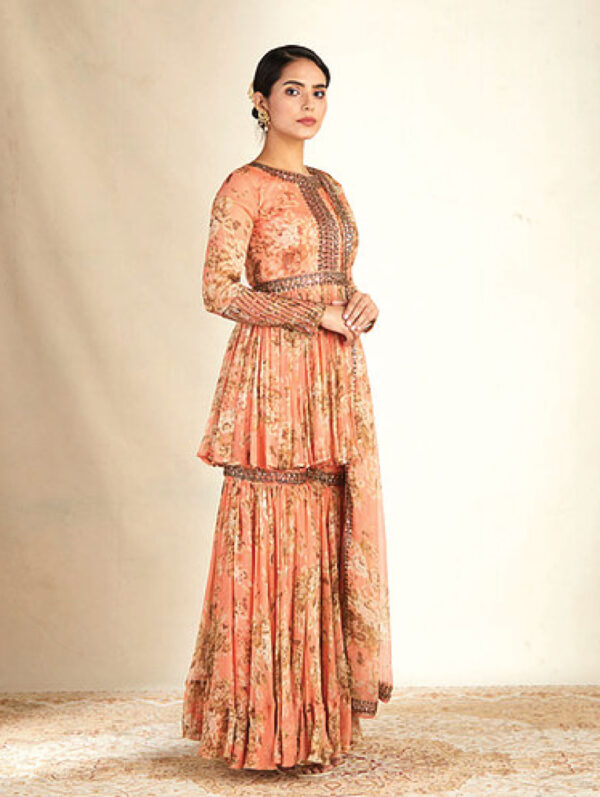 Astha Narang - Coral Printed Peplum Set