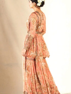 Astha Narang - Coral Printed Peplum Set - Image 4