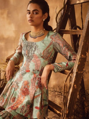 Aisha Rao - Powder blue Pastiche Printed Sharara Set - Image 2