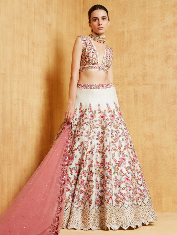 CHAMEE & PALAK - Ivory Floral Burst Lehenga
