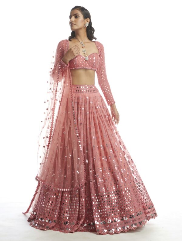 VVANI VATS - DULL CORAL MIRROR GRADATION LEHENGA