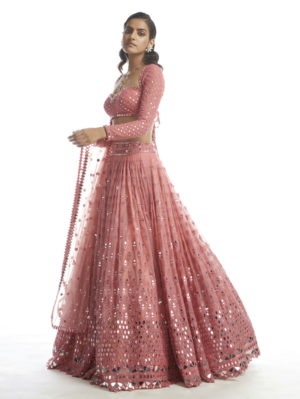 VVANI VATS - DULL CORAL MIRROR GRADATION LEHENGA - Image 3