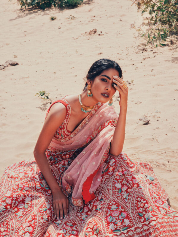 CHAMEE & PALAK - Red Embroidered Lehenga