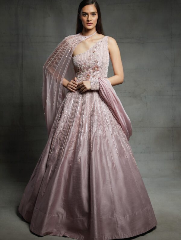 Pink Peacock Couture - Pink Embroidered Gown with a Cape