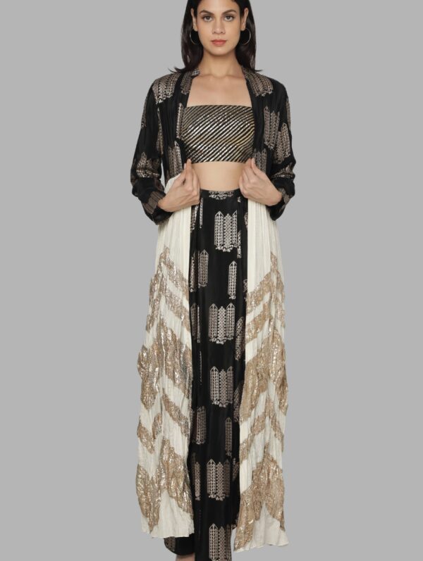 HOUSE OF MASABA - BLACK CRINKLE GOTA CAPE SET