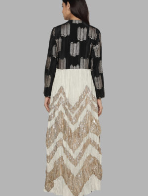 HOUSE OF MASABA - BLACK CRINKLE GOTA CAPE SET - Image 5