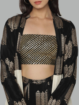 HOUSE OF MASABA - BLACK CRINKLE GOTA CAPE SET - Image 6