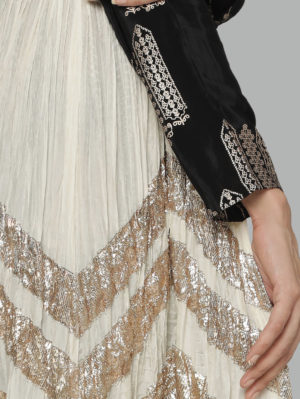 HOUSE OF MASABA - BLACK CRINKLE GOTA CAPE SET - Image 2