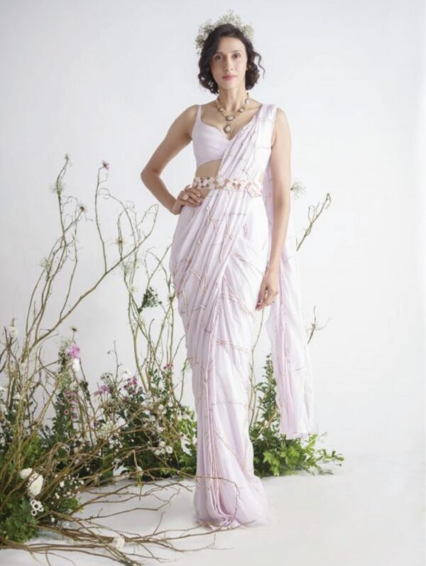 PINK PEACOCK COUTURE - LIGHT LILAC SAREE with Belt