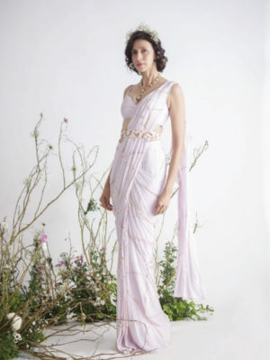 PINK PEACOCK COUTURE - LIGHT LILAC SAREE with Belt - Image 3