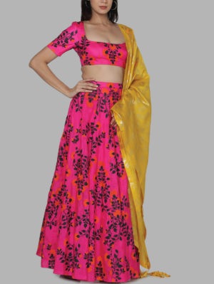 House of Masaba - HOT PINK FLORAL BLOOM LEHENGA SET - Image 4