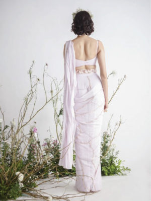 PINK PEACOCK COUTURE - LIGHT LILAC SAREE with Belt - Image 5