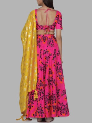 House of Masaba - HOT PINK FLORAL BLOOM LEHENGA SET - Image 5