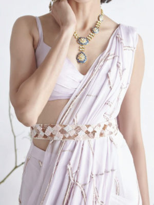 PINK PEACOCK COUTURE - LIGHT LILAC SAREE with Belt - Image 4
