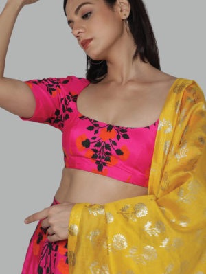 House of Masaba - HOT PINK FLORAL BLOOM LEHENGA SET - Image 6