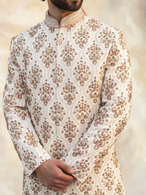 Jatin Malik - Ivory Textured base Sherwani - Image 10