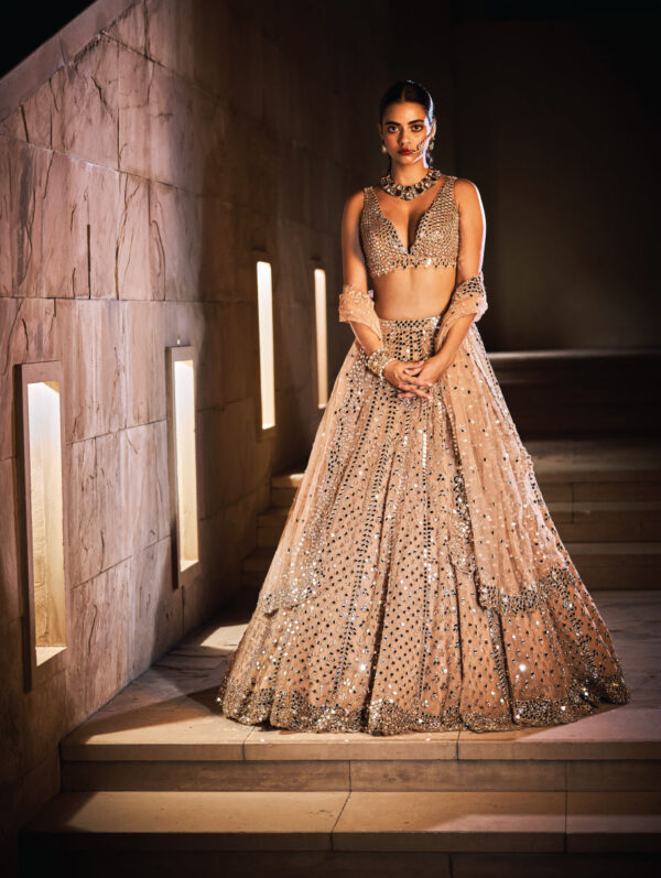 Seema Gujral - Caramel Mirror Lehenga Set