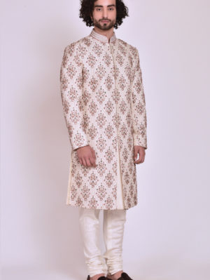 Jatin Malik - Ivory Textured base Sherwani - Image 2