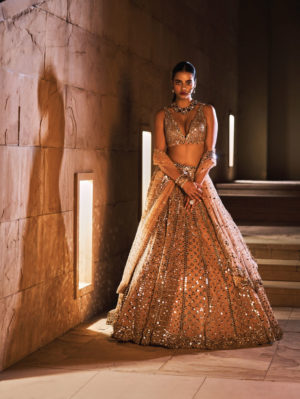 Seema Gujral - Caramel Mirror Lehenga Set - Image 4