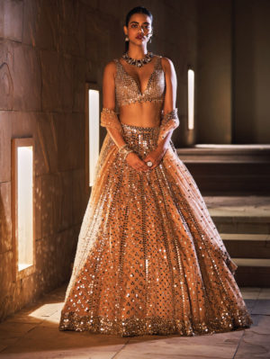 Seema Gujral - Caramel Mirror Lehenga Set - Image 5