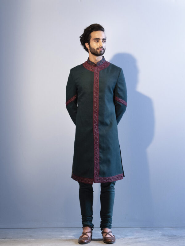 Jatin Malik - Forest Green Achkan