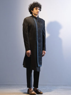 Jatin Malik - Black and teal Achkan - Image 3