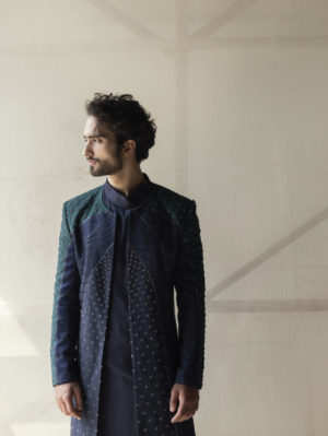 Jatin Malik - Midnight blue and teal color block Contemporary Jacket - Image 9