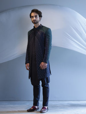 Jatin Malik - Midnight blue and teal color block Contemporary Jacket - Image 10