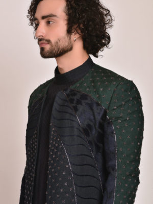 Jatin Malik - Midnight blue and teal color block Contemporary Jacket - Image 12