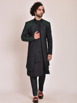 Jatin Malik - Midnight blue and teal color block Contemporary Jacket - Image 3