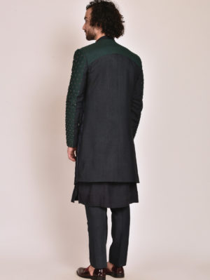 Jatin Malik - Midnight blue and teal color block Contemporary Jacket - Image 5